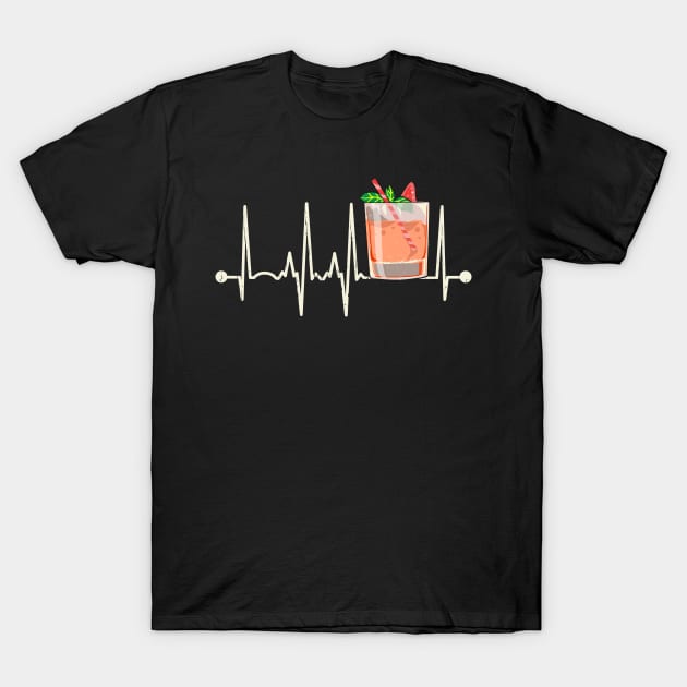 Funny Cocktail Rocks Glass Heartbeat Happy Cocktail Hour T-Shirt by Proficient Tees